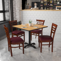 Flash Furniture Hercules Series Mahogany Finished Ladder Back Wooden Restaurant Chair with Burgundy Vinyl Seat XU-DGW0005LAD-MAH-BURV-GG