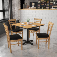 Flash Furniture Hercules Series Natural Wood Finished Ladder Back Wooden Restaurant Chair with Black Vinyl Seat XU-DGW0005LAD-NAT-BLKV-GG