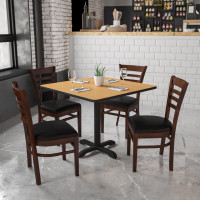 Flash Furniture Hercules Series Walnut Finished Ladder Back Wooden Restaurant Chair with Black Vinyl Seat XU-DGW0005LAD-WAL-BLKV-GG
