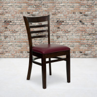 Flash Furniture Hercules Series Walnut Finished Ladder Back Wooden Restaurant Chair with Burgundy Vinyl Seat XU-DGW0005LAD-WAL-BURV-GG