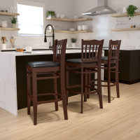 Flash Furniture Hercules Series Mahogany Finished Vertical Slat Back Wooden Restaurant Bar Stool with Black Vinyl Seat XU-DGW0008BARVRT-MAH-BLKV-GG