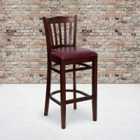 Flash Furniture Hercules Series Mahogany Finished Vertical Slat Back Wooden Restaurant Bar Stool with Burgundy Vinyl Seat XU-DGW0008BARVRT-MAH-BURV-GG