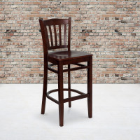 Flash Furniture Hercules Series Mahogany Finished Vertical Slat Back Wooden Restaurant Bar Stool XU-DGW0008BARVRT-MAH-GG