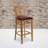 Flash Furniture Hercules Natural Wood Restaurant Bar Stool Burgundy Vinyl Seat XU-DGW0008BARVRT-NAT-BURV-GG