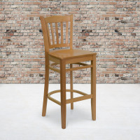 Flash Furniture Hercules Series Natural Wood Finished Vertical Slat Back Wooden Restaurant Bar Stool XU-DGW0008BARVRT-NAT-GG