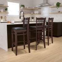 Flash Furniture Hercules Series Walnut Finished Vertical Slat Back Wooden Restaurant Bar Stool with Black Vinyl Seat XU-DGW0008BARVRT-WAL-BLKV-GG