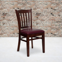 Flash Furniture Hercules Series Mahogany Finished Vertical Slat Back Wooden Restaurant Chair with Burgundy Vinyl Seat XU-DGW0008VRT-MAH-BURV-GG