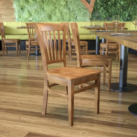 Flash Furniture Hercules Series Natural Wood Finished Vertical Slat Back Wooden Restaurant Chair XU-DGW0008VRT-NAT-GG