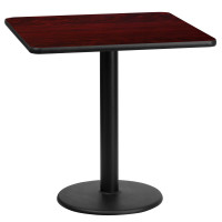 Flash Furniture XU-MAHTB-2424-TR18-GG 24" Square Mahogany Laminate Table Top with 18" Round Table Height Base