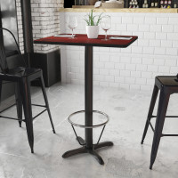 Flash Furniture XU-MAHTB-2430-T2222B-3CFR-GG 24'' x 30'' Rectangular Mahogany Laminate Table Top with 22'' x 22'' Bar Height Table Base and Foot Ring 
