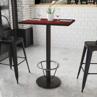 Flash Furniture XU-MAHTB-2430-TR18B-3CFR-GG 24'' x 30'' Rectangular Mahogany Laminate Table Top with 18'' Round Bar Height Table Base and Foot Ring 