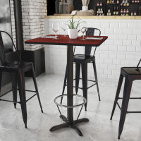 Flash Furniture XU-MAHTB-3030-T2222B-3CFR-GG 30'' Square Mahogany Laminate Table Top with 22'' x 22'' Bar Height Table Base and Foot Ring 