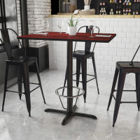 Flash Furniture XU-MAHTB-3042-T2230B-3CFR-GG 30'' x 42'' Rectangular Mahogany Laminate Table Top with 22'' x 30'' Bar Height Table Base and Foot Ring 