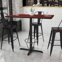 Flash Furniture XU-MAHTB-3048-T2230B-3CFR-GG 30'' x 48'' Rectangular Mahogany Laminate Table Top with 22'' x 30'' Bar Height Table Base and Foot Ring 