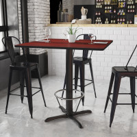 Flash Furniture XU-MAHTB-4242-T3333B-4CFR-GG 42'' Square Mahogany Laminate Table Top with 33'' x 33'' Bar Height Table Base and Foot Ring 