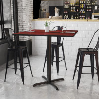 Flash Furniture XU-MAHTB-4242-T3333B-GG 42" Square Mahogany Laminate Table Top with 33" Bar Height Table Base