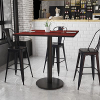 Flash Furniture XU-MAHTB-4242-TR24B-GG 42" Square Mahogany Laminate Table Top with 24" Round Bar Height Table Base
