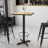 Flash Furniture XU-NATTB-2424-T2222B-3CFR-GG 24'' Square Natural Laminate Table Top with 22'' x 22'' Bar Height Table Base and Foot Ring 