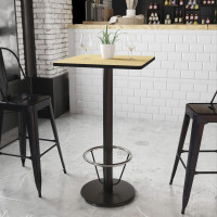 Flash Furniture XU-NATTB-2424-TR18B-3CFR-GG 24'' Square Natural Laminate Table Top with 18'' Round Bar Height Table Base and Foot Ring 