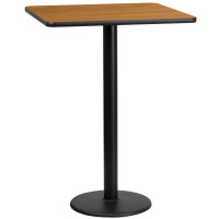 Flash Furniture XU-NATTB-2424-TR18B-GG 24" Square Natural Laminate Table Top with 18" Round Bar Height Table Base
