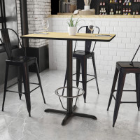 Flash Furniture XU-NATTB-2442-T2230B-3CFR-GG 24'' x 42'' Rectangular Natural Laminate Table Top with 22'' x 30'' Bar Height Table Base and Foot Ring 