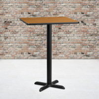 Flash Furniture XU-NATTB-3030-T2222B-GG 30" Square Natural Laminate Table Top with 22" Bar Height Table Base