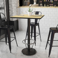 Flash Furniture XU-NATTB-3030-TR18B-3CFR-GG 30'' Square Natural Laminate Table Top with 18'' Round Bar Height Table Base and Foot Ring 