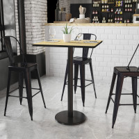 Flash Furniture XU-NATTB-3030-TR18B-GG 30" Square Natural Laminate Table Top with 18" Round Bar Height Table Base
