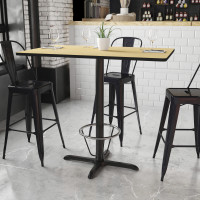 Flash Furniture XU-NATTB-3048-T2230B-3CFR-GG 30'' x 48'' Rectangular Natural Laminate Table Top with 22'' x 30'' Bar Height Table Base and Foot Ring 