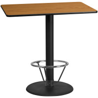 Flash Furniture XU-NATTB-3048-TR24B-4CFR-GG 30'' x 48'' Rectangular Natural Laminate Table Top with 24'' Round Bar Height Table Base and Foot Ring 