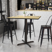 Flash Furniture XU-NATTB-4242-T3333B-GG 42" Square Natural Laminate Table Top with 33" Bar Height Table Base