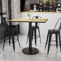 Flash Furniture XU-NATTB-4242-TR24B-GG 42" Square Natural Laminate Table Top with 24" Round Bar Height Table Base