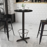 Flash Furniture XU-RD-24-BLKTB-T2222B-3CFR-GG 24'' Round Black Laminate Table Top with 22'' x 22'' Bar Height Table Base and Foot Ring 