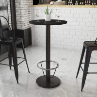 Flash Furniture XU-RD-24-BLKTB-TR18B-3CFR-GG 24'' Round Black Laminate Table Top with 18'' Round Bar Height Table Base and Foot Ring 
