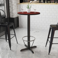 Flash Furniture XU-RD-24-MAHTB-T2222B-3CFR-GG 24'' Round Mahogany Laminate Table Top with 22'' x 22'' Bar Height Table Base and Foot Ring 