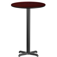 Flash Furniture XU-RD-24-MAHTB-T2222B-GG 24" Round Mahogany Laminate Table Top with 22" Bar Height Table Base
