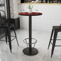 Flash Furniture XU-RD-24-MAHTB-TR18B-3CFR-GG 24'' Round Mahogany Laminate Table Top with 18'' Round Bar Height Table Base and Foot Ring 