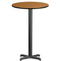 Flash Furniture XU-RD-24-NATTB-T2222B-GG 24" Round Natural Laminate Table Top with 22" Bar Height Table Base