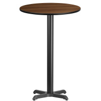 Flash Furniture XU-RD-24-WALTB-T2222B-GG 24" Round Walnut Laminate Table Top with 22" Bar Height Table Base
