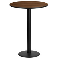 Flash Furniture XU-RD-24-WALTB-TR18B-GG 24" Round Walnut Laminate Table Top with 18" Round Bar Height Table Base
