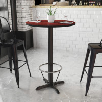 Flash Furniture XU-RD-30-MAHTB-T2222B-3CFR-GG 30'' Round Mahogany Laminate Table Top with 22'' x 22'' Bar Height Table Base and Foot Ring 