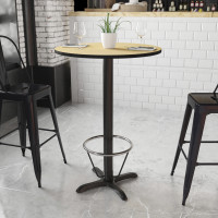 Flash Furniture XU-RD-30-NATTB-T2222B-3CFR-GG 30'' Round Natural Laminate Table Top with 22'' x 22'' Bar Height Table Base and Foot Ring 