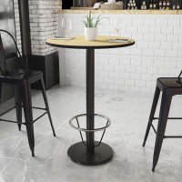 Flash Furniture XU-RD-30-NATTB-TR18B-3CFR-GG 30'' Round Natural Laminate Table Top with 18'' Round Bar Height Table Base and Foot Ring 