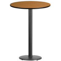 Flash Furniture XU-RD-30-NATTB-TR18B-GG 30" Round Natural Laminate Table Top with 18" Round Bar Height Table Base