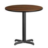 Flash Furniture XU-RD-30-WALTB-T2222-GG 30" Round Walnut Laminate Table Top with 22" Table Height Base