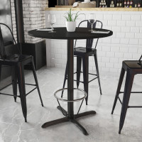 Flash Furniture XU-RD-36-BLKTB-T3030B-3CFR-GG 36'' Round Black Laminate Table Top with 30'' x 30'' Bar Height Table Base and Foot Ring 