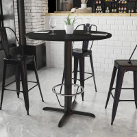 Flash Furniture XU-RD-42-BLKTB-T3333B-4CFR-GG 42'' Round Black Laminate Table Top with 33'' x 33'' Bar Height Table Base and Foot Ring 