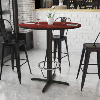 Flash Furniture XU-RD-42-MAHTB-T3333B-4CFR-GG 42'' Round Mahogany Laminate Table Top with 33'' x 33'' Bar Height Table Base and Foot Ring 