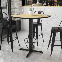 Flash Furniture XU-RD-42-NATTB-T3333B-4CFR-GG 42'' Round Natural Laminate Table Top with 33'' x 33'' Bar Height Table Base and Foot Ring 