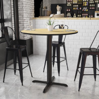 Flash Furniture XU-RD-42-NATTB-T3333B-GG 42" Round Natural Laminate Table Top with 33" Bar Height Table Base